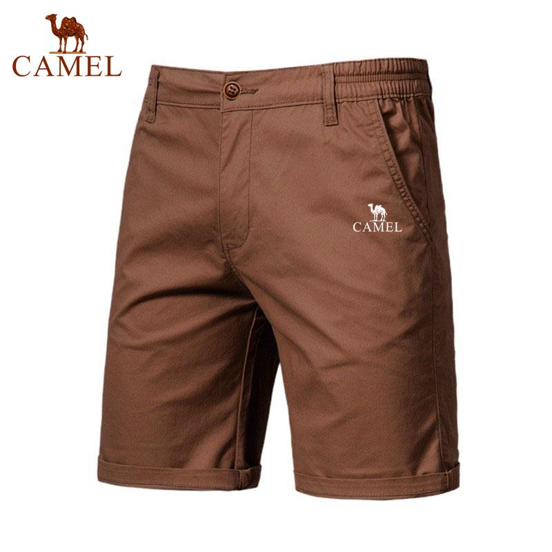 Camel Summer Embroidered Cotton Solid Color Shorts for Men High Quality Casual Business Social Elastic Waist Beach Shorts