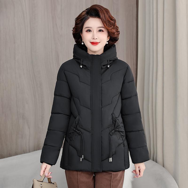 2025 Winter New Plus-size Women's Cotton Jacket High-end Embroidered Short Hooded Cotton Jacket