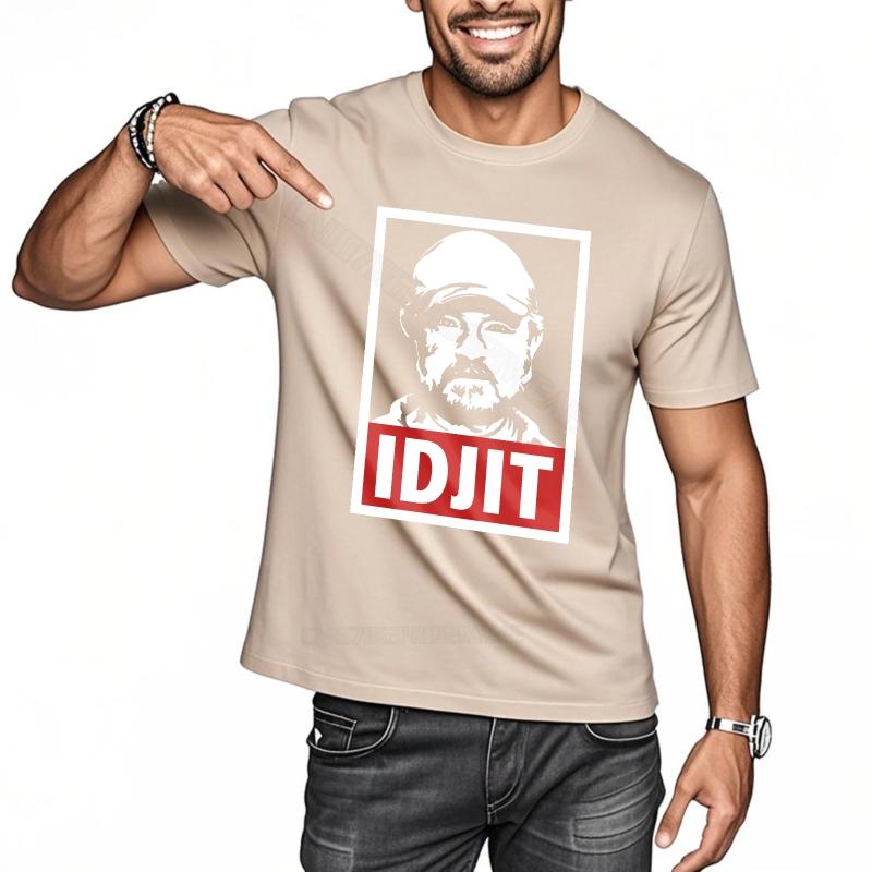 Mens Top Graphic Basic T Shirt Man Pointing To Idjit Short sleeve Essential Teeshirts Retro Cotton Unisex Tshirt