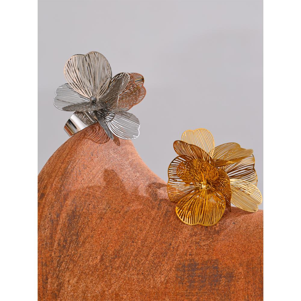 Eetit Эксклюзивное регулируемое кольцо из нержавеющей стали с металлическим цветком для женщин, гипербола, индивидуальность, модные украшения на палец, подарок с покрытием PVD