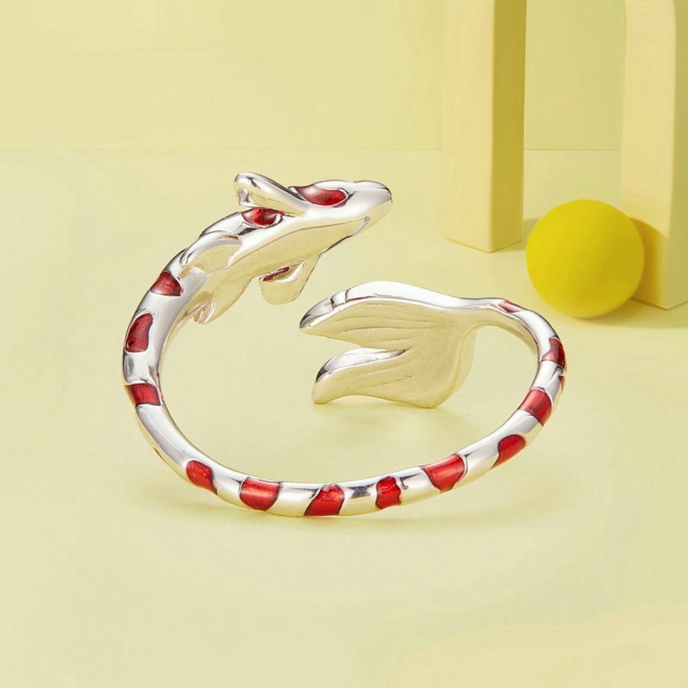 Animal Red Oil Open Carp Open Ring Simple and Fashionable Style Personalized Small Fish Open Ring