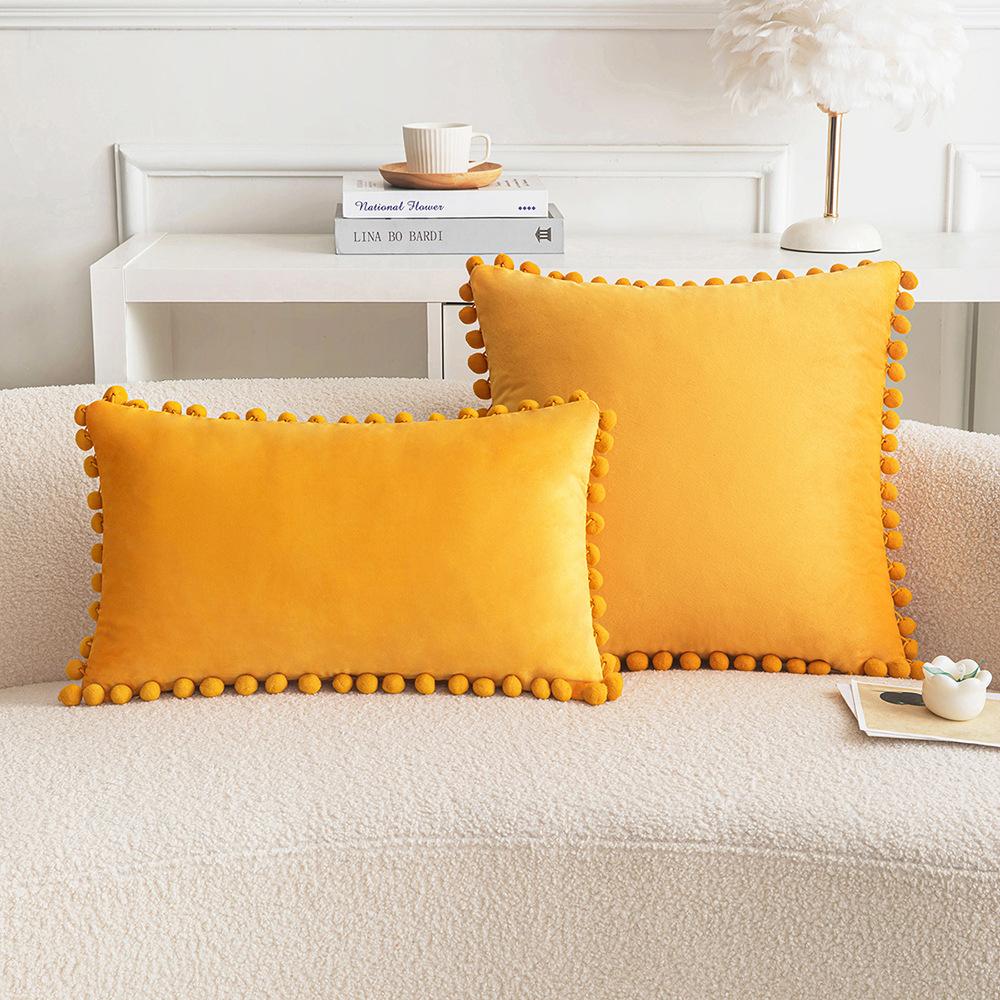 Белый Помпон Наволочка Декоративная Однотонный Вельвет 30x50см 45x45см 50x50см Бохо Декоративные Наволочки Чехол для Подушки Cuscini Divano