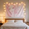 Anime Tapestry Pink Line Art Girl Bedroom Wall Decoration Two-Dimensional Living Room Dorm Background Cloth