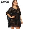 Women's Coverups Plus Size Sexy Lace Hollow Out See Through V-Neck Split Beach Dresses Swimwear Cover-Ups