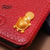 Chinese Culture Collectible Golden Turtle Feng Shui Ornament with Faux Leather Sleeve, Handmade Prosperity Wealth Talisman for Luck And Prosperity,