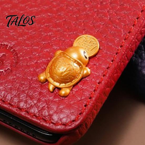 Chinese Culture Collectible Golden Turtle Feng Shui Ornament with Faux Leather Sleeve, Handmade Prosperity Wealth Talisman for Luck And Prosperity,