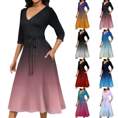 Женское повседневное модное платье миди с V-образным вырезом и рукавом три четверти