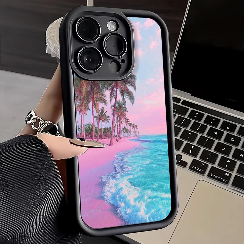 Розовый Закат Пляж Мечтательный Пейзаж Чехол для Телефона для iPhone 16 17 Air 16E 15 Pro Max 14 Plus 13 12 Mini Capa Мягкий Силиконовый Чехол Fund