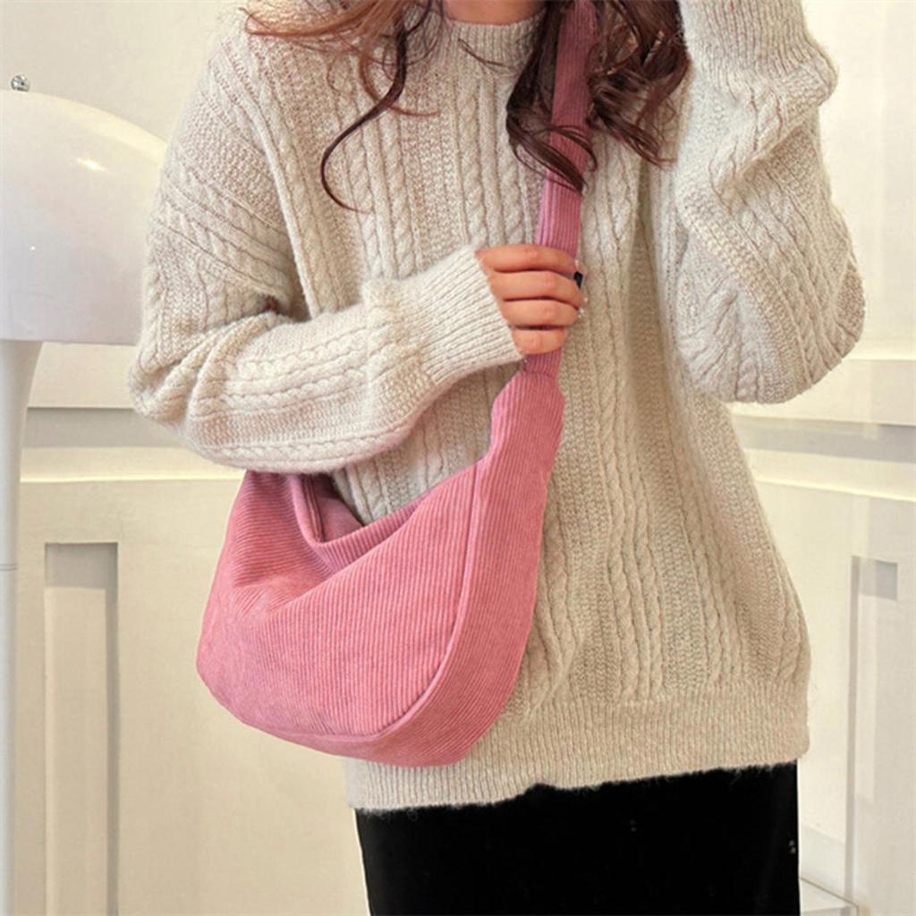Corduroy Shoulder Bag Minimalist Crossbody Bag Women's Handbags Fashion Fabric Underarm Pouch Solid Color Zipper Female Handbag