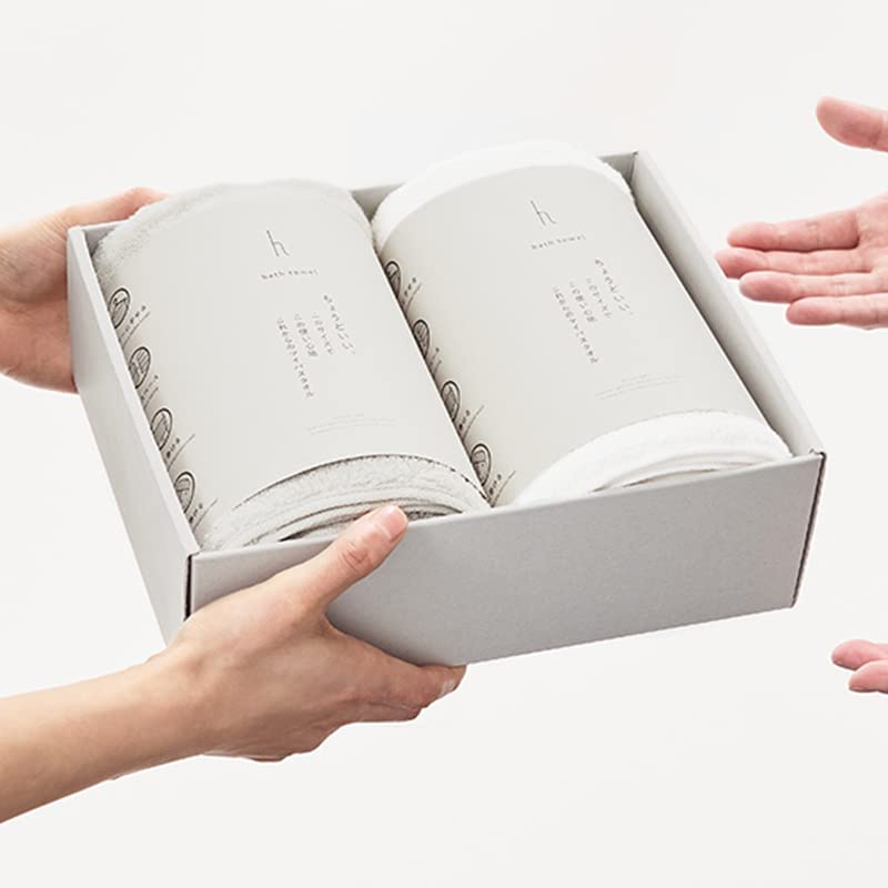 h concept h tag Bath Towel Gift Set, White + White (DH-041-WH), Set of 2, Hangable, Compact Size, Perfect Gift for New Homes, Made in Japan