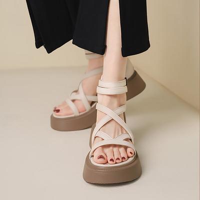 Лето-весна, модные женские сандалии, летние толстые женские сандалии с крестом, универсальная задняя часть, повседневные уличные стильные мягкие дышащие сандалии