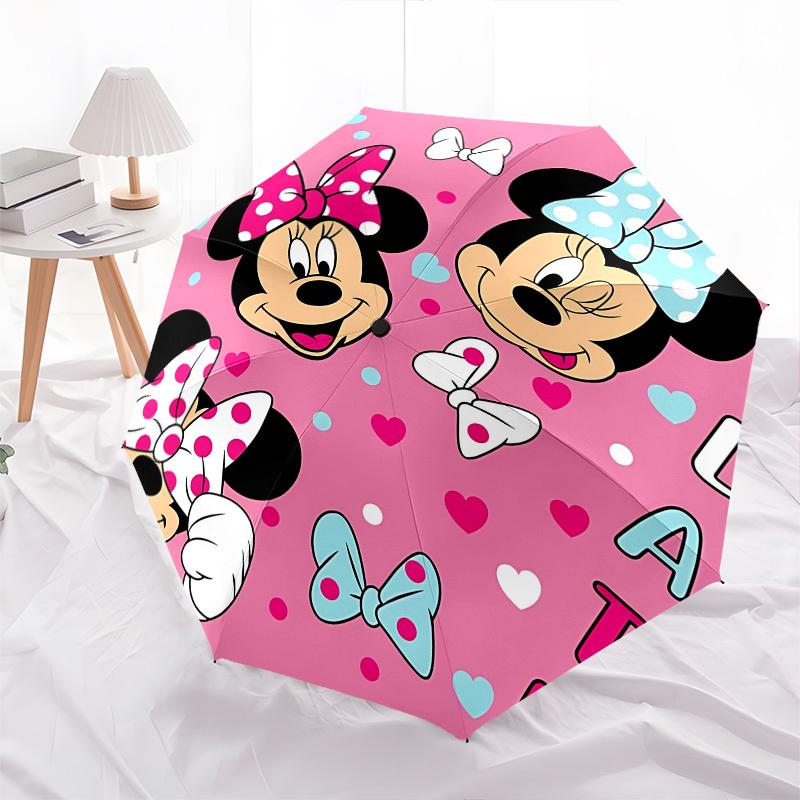 Minnie Mouse, Pink Background Themed Automatic Opening and Closing Umbrella, Brightly Colored 8-rib Portable Umbrella, Suitable for Men and Women, A P