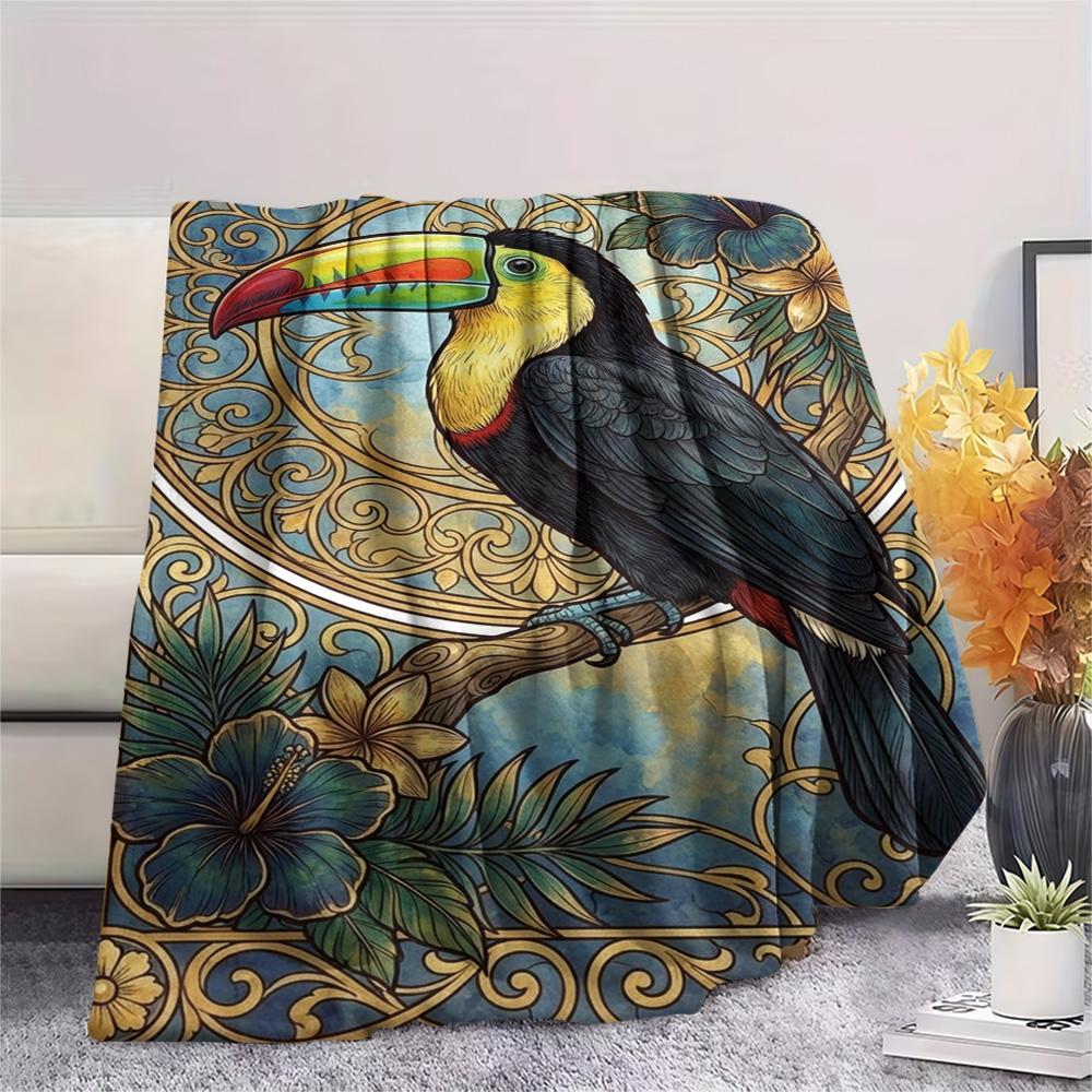 1PC Tropical Bird Wall Print FlAannel Blanket, High quality Comfortable for All Seasons, Home Decor, Warmth and Comfort