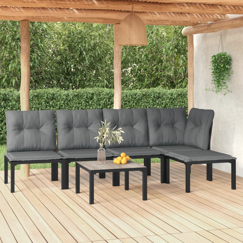 6 Piece Garden Lounge Set in Black and Gray Poly Rattan