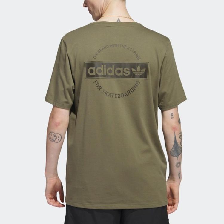 adidas Оригинальная футболка с буквенным принтом трилистника и круглым вырезом, с короткими рукавами, мужские топы, многослойный, оливково-зеленый, HS3055