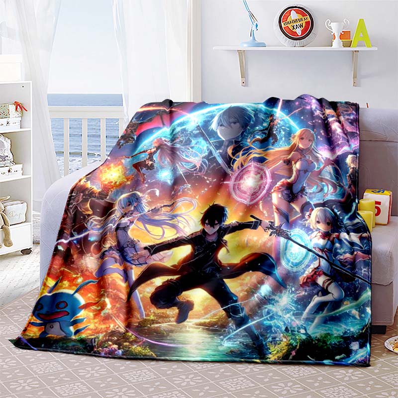 The 3D printed "Sword Art Online" flannel blanket is warm, comfortable, and soft, suitable for use in bedrooms, beds, sofas, 001