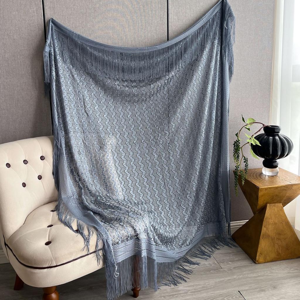 Летний кружевной вязаный ажурный шелковый шарф-шаль, длинный с тонким шарфом-накидкой