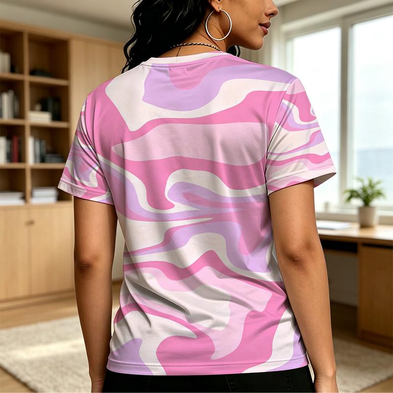 Women's Light European Abstract Series Short Sleeve T-Shirt,Soft Breathable Summer Casual Daily Loungewear