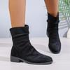 2024 Winter Women's Boots New Round Toe Solid Color Square Heel Suede Short Tube Zipper Low Heel Women's Fashion Boots
