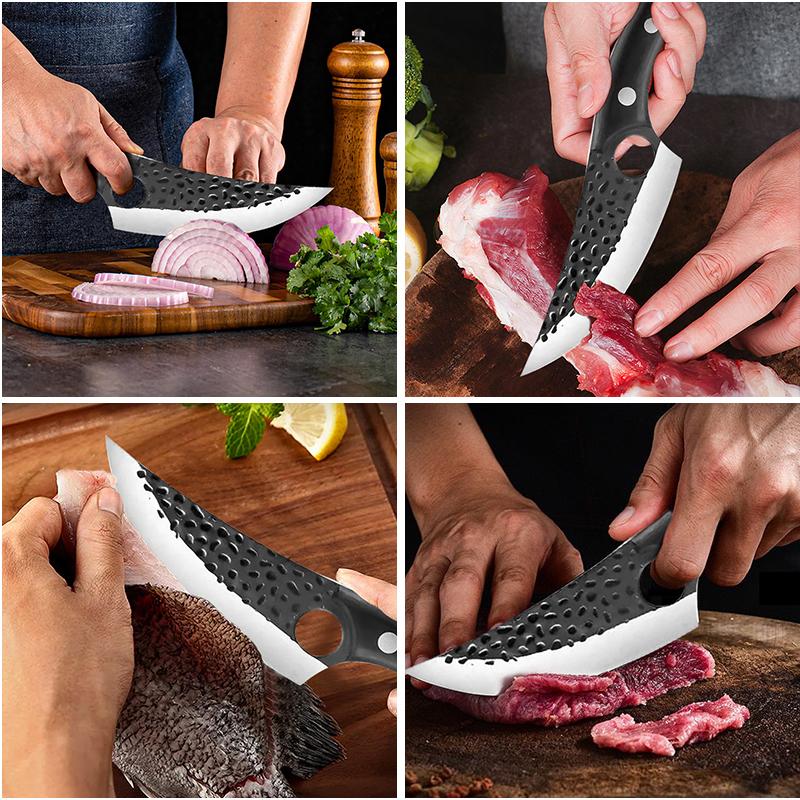 WXCOO Кухонные ножи шеф-повара из нержавеющей стали с деревянной ручкой, Универсальный ручной ковки нож, Кухонный нож для разделки, Тесак для мяса, Нож для фруктов