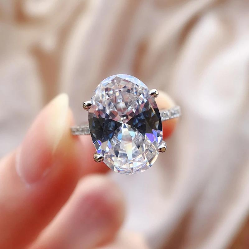 SpringLady Серебро 925 пробы 10*14 мм Овальная огранка Высокоуглеродистый бриллиант Драгоценный камень Обручальные кольца на палец для женщин Изысканные ювелирные изделия