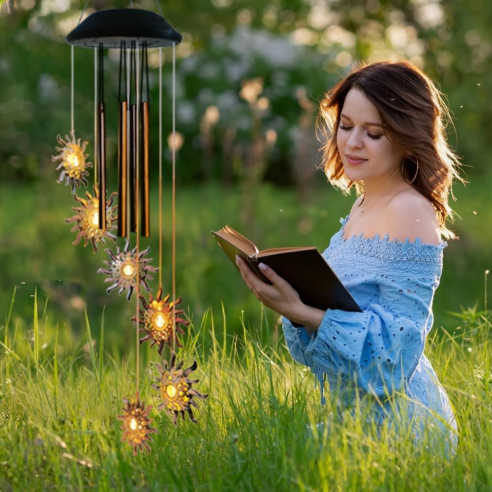 Solar wind chime with sun, moon, and stars design6Piece LED Outdoor hanging decorative lights for courtyard and garden, solar-powered wind chimes,