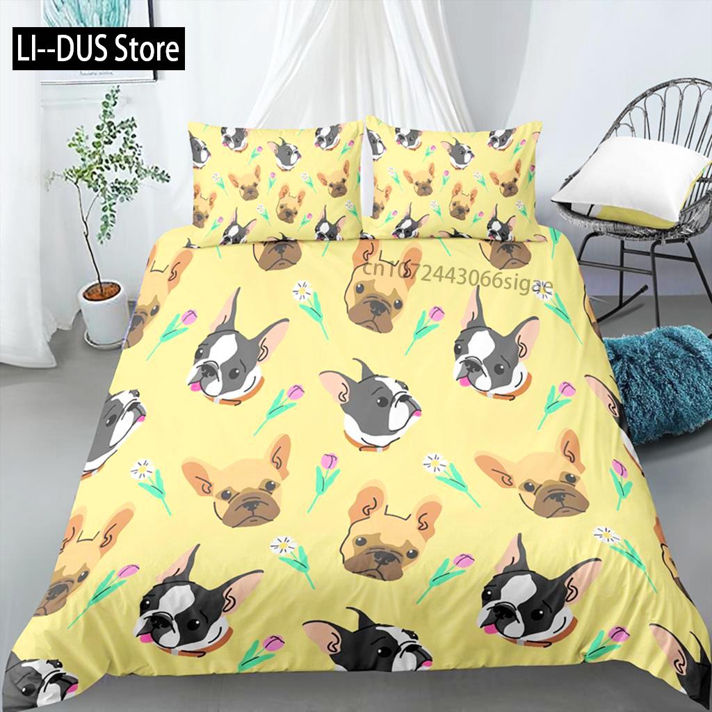 Comforter Cartoon Dog Bedding Sets Cute Pug Home Pet With Pillow Case For Family Home Bedroom Decor Women Children Kids Teen