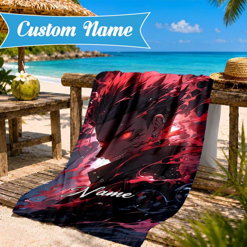 Custom Name Gojo Jujutsu Beach Towel Microfiber Beach Towel, Lightweight and Quick-Dry, for Summer Travel, Swimming Pool Gift