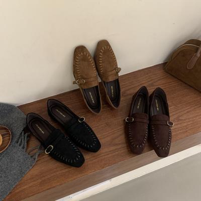 Ретро туфли Мэри Джейн с квадратным носком, женские одинарные туфли на скрытой платформе, новинка 2025 года, нишевые, ленивые лоферы из замши на мягкой подошве