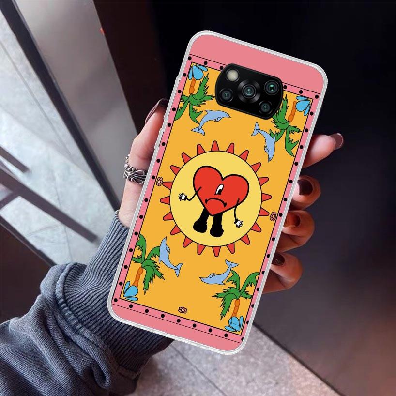 Bad Bunny Heart Phone Case For Xiaomi Poco X7 X6 X5 Pro F7 Ultra Redmi 15C 15 13 13C 12 12C 10 10A 10C 9 9A 9C 9T Shell Poco X7