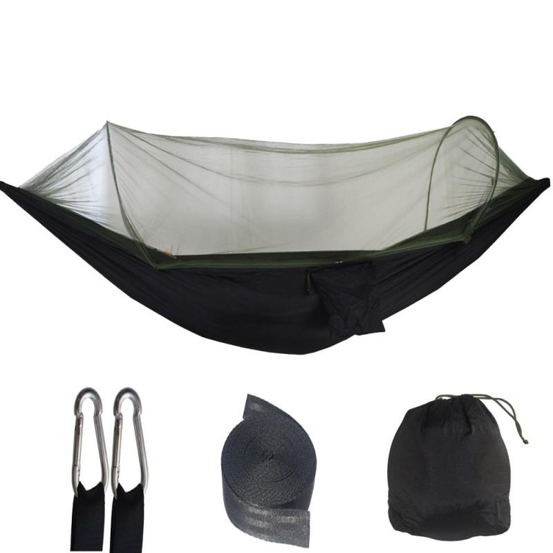 Outdoor Mosquito Net Hammock With Steel Frame Quick Setup Nylon Fabric Anti-Tip Swing Camping Travel Relaxation