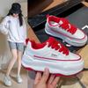 Women's White Chunky Sneakers Women Platform Sports Shoes Autumn Fashion Lace Up Running Sneakers Ladies Thick Soled Board Shoes