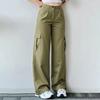 Y2K Women Vintage Cargo Pants Streetwear Korean Harajuku Parachute Pants Beige Sweatpants Wide Leg Joggers Trousers