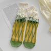Novelty Harajuku Retro Summer Thin Transparent Glass Socks Women Girls Floral Print Cute Socks Japanese Style Crystal Silk Socks