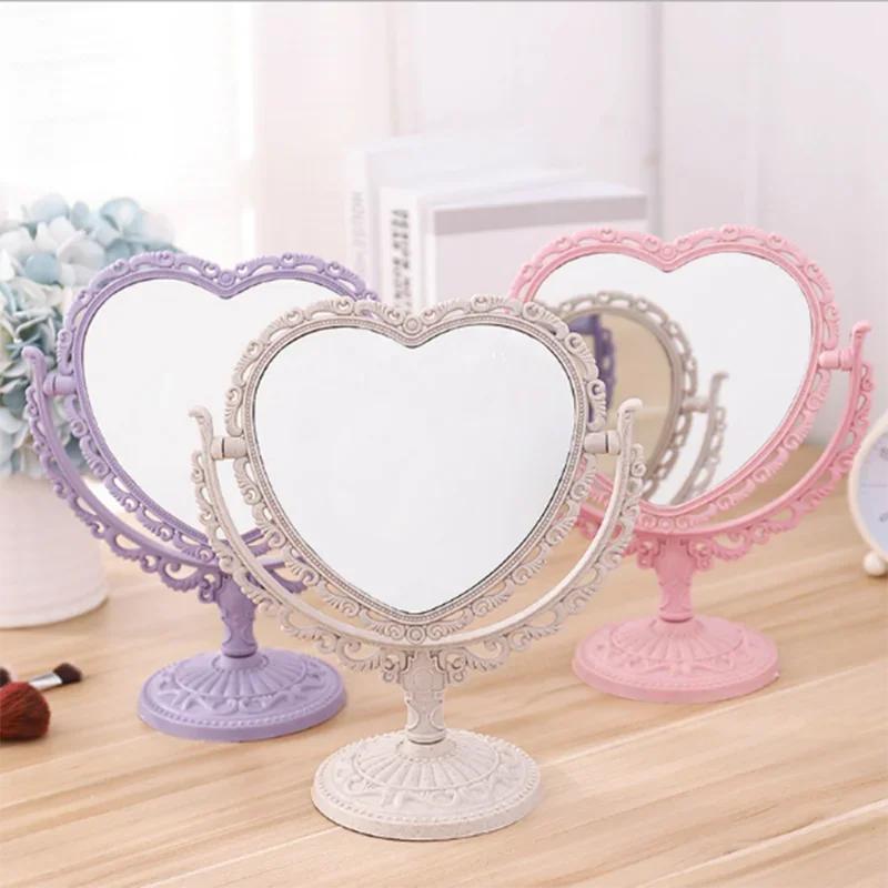 Desktop Makeup Mirror Heart Shape Makeup Vanity Portable Double-side Vanity Mirror Hand Mirror Cosmetic Compact Mirror for Women