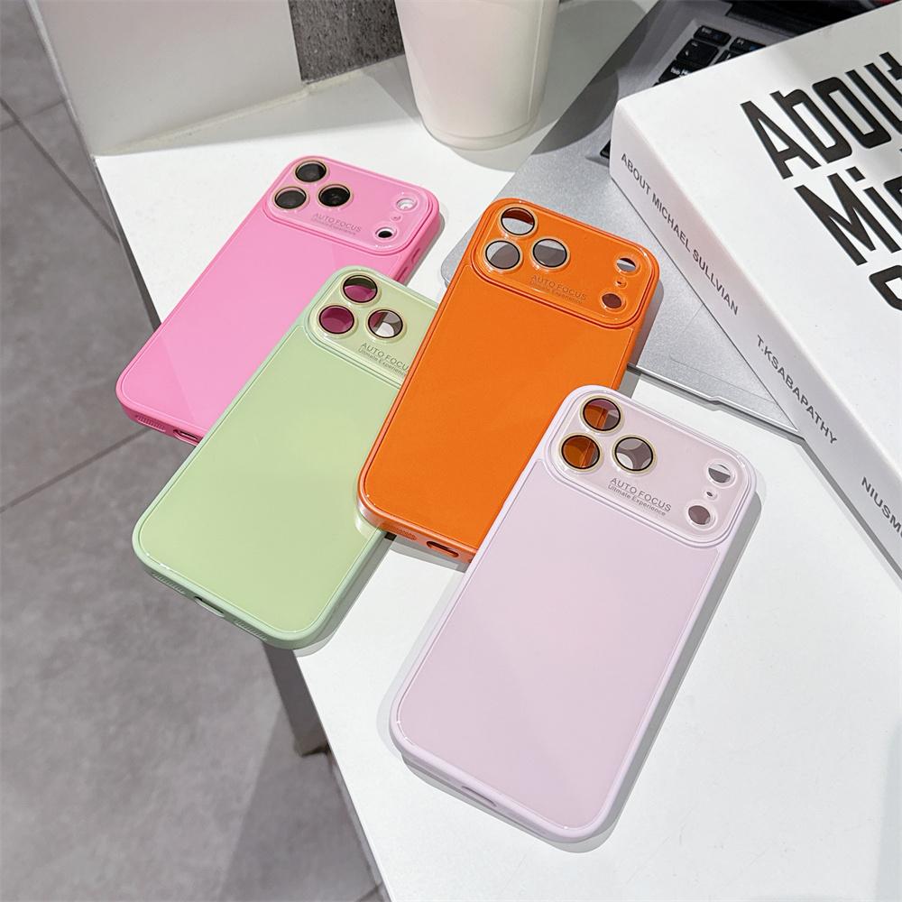 Glossy Icy Simple Slim Glass Mobile Phone Case for iPhone 17 Pro Max 16 15 14 13 Matte Frame Full Camera Lens Protection Cover