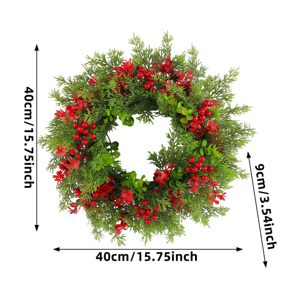 16 Inch Christmas Wreath with Red Berries Artificial Eucalyptus And Leaf Wreath for Holiday Front Door Wall Home Decor