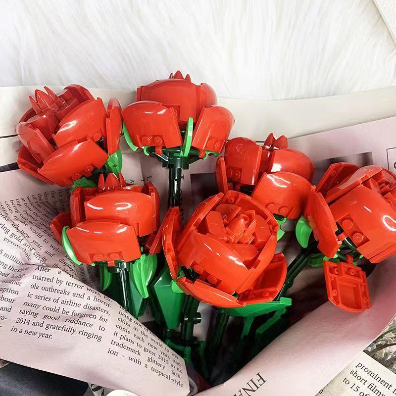 Креативный романтический цветок розы, домашний стол, украшение букета растений, строительные блоки, кирпичи, подарки на день рождения, День святого Валентина для девочек, влюбленных, леди