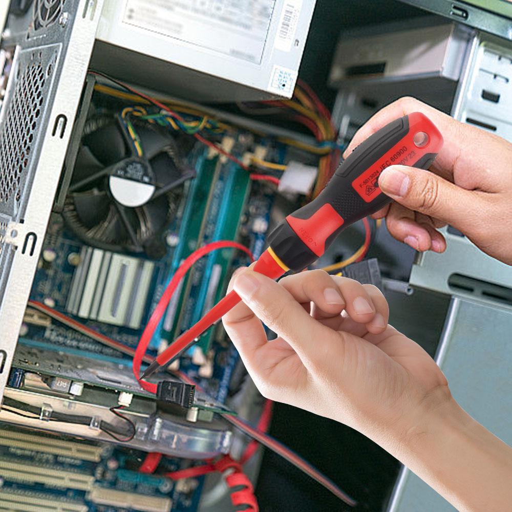 Набор изолированных отверток, удобные головки сливового цвета с шлицевой головкой, инструменты электрика с футляром, магнитные, 1000 В, портативные, 7 шт./набор