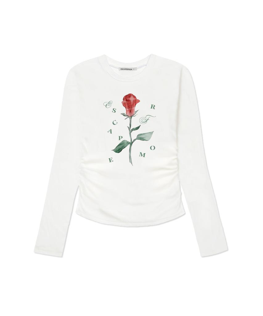 ESCAPEFROM Only One Rose Print Slim Fit Shirred Long Sleeve [4 Colors]