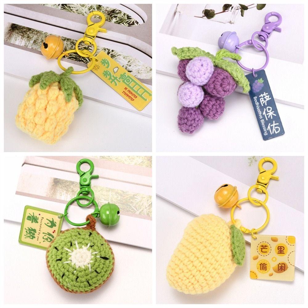 Avocado Knitted Keychain Mango Watermelon Weaved Keyrings Crochet Fruit Key Chain Handbag Charms