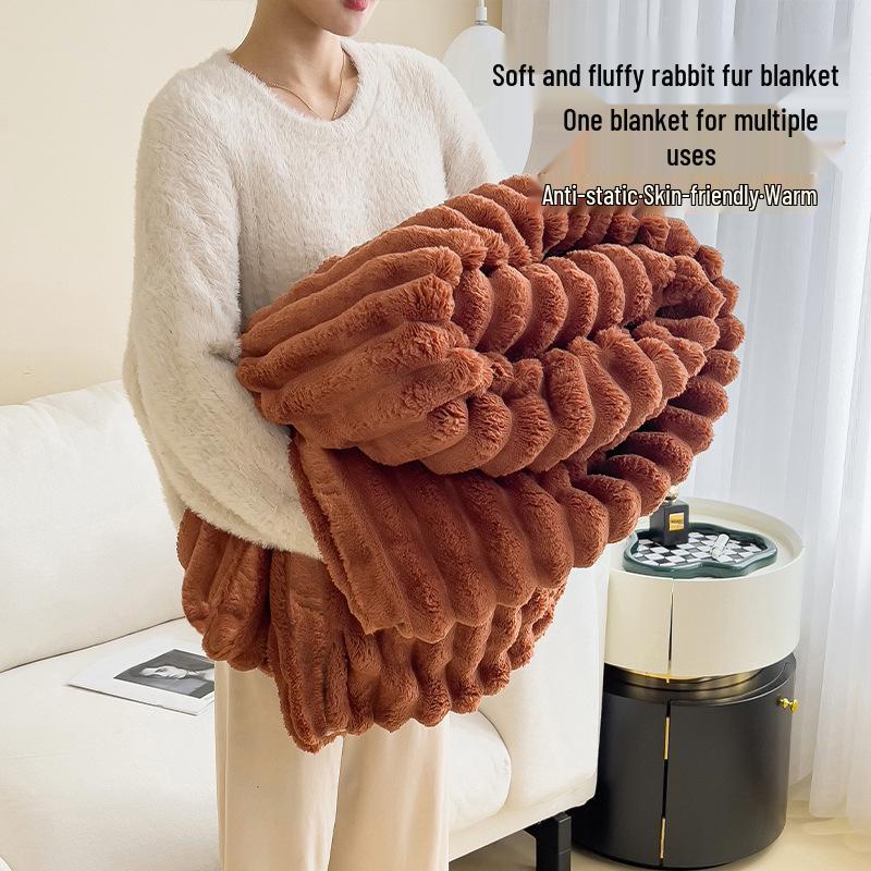 Thickened Coral Fleece Flannel Blanket - Rabbit Fur Nap Throw Milk Velvet Bed Cover