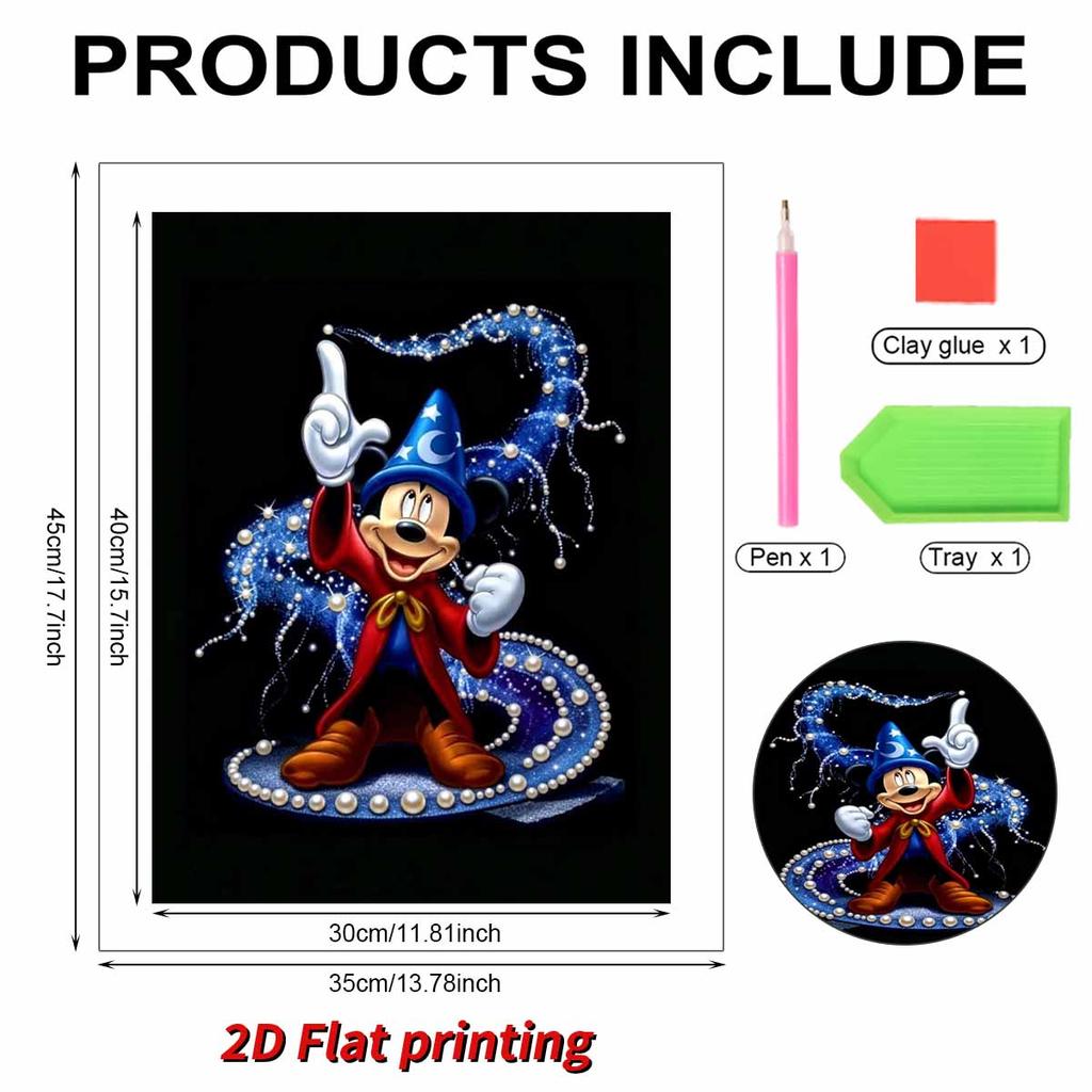 Classic Sorcerer Mickey Pearl Art Painting Fantasia Blue Gold Pearl Magic Swirl Starlight Gold Powder Element Pearl Inlaid Frameless Craft Painting