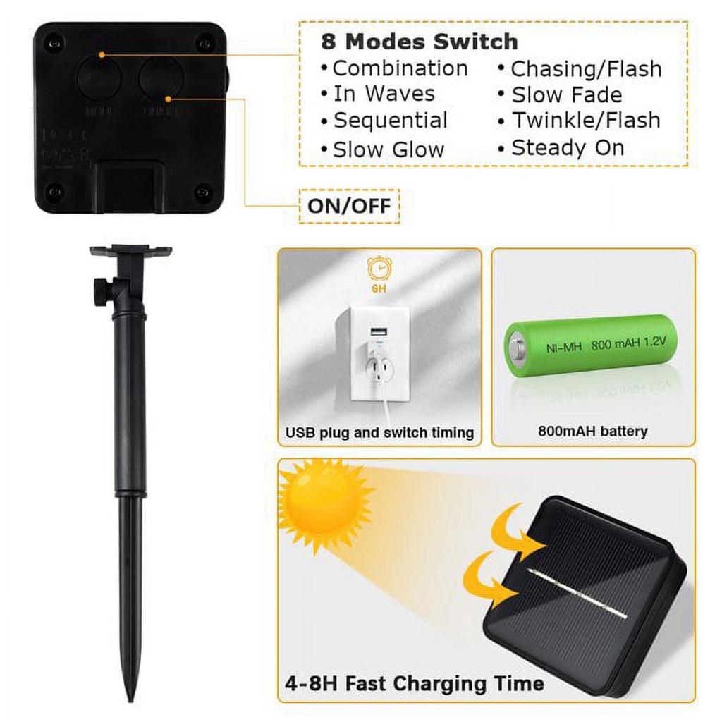 Outdoor Solar Light String 33 Feet 100 Led Solar Lights 8 Lighting Modes Copper Wire Lights Courtyard Trees