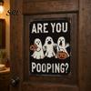 Retro Halloween Decor Wall Sign, Pumpkin Ghost Bathroom Metal Distressed Signage Art Witch Cat Festival Sign for Bar Home Room Skeleton