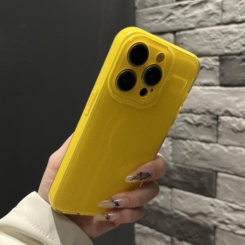 Яркий флуоресцентно-желтый чехол для телефона с блестками для iPhone 17 16 15 14 11 Pro Max 16e XS XR X 7 8 Plus SE Мягкая силиконовая накладка
