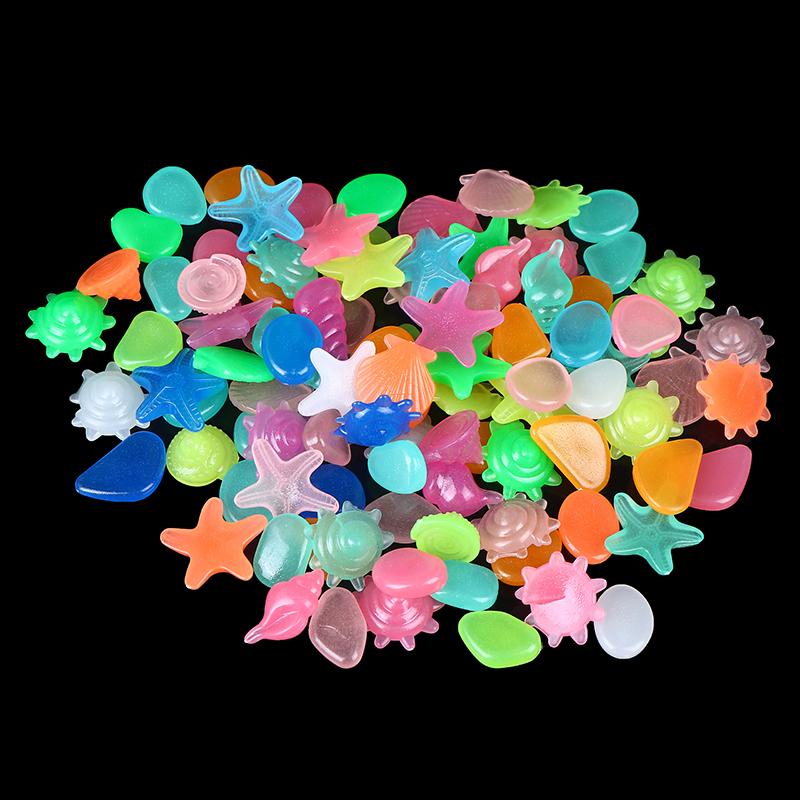 100Pcs/Pack Marine Luminous Stones Colorful Stones Simulating Shell Starfish Fish Tank Pebbles Fairy Garden Yard Ornaments