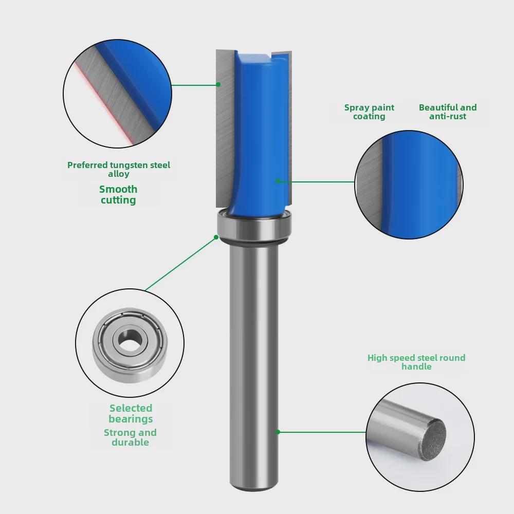 8mm Woodworking Trimming Tool Head with Bearing - Straight Double-Edged Milling Slot Cutter