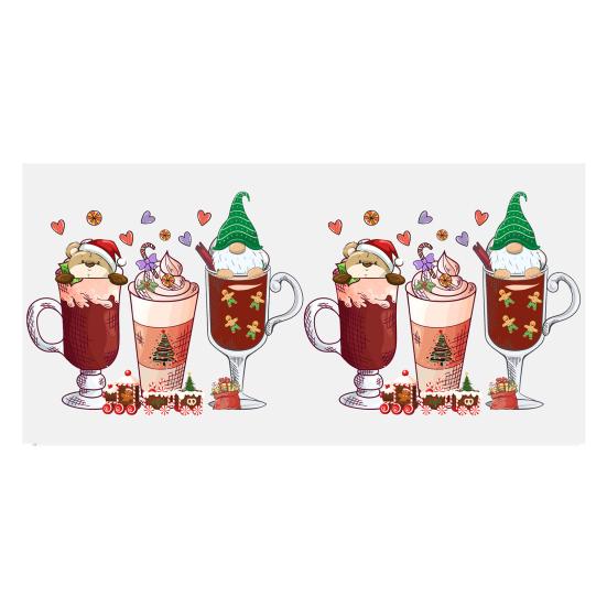 Наклейка на чашку Рождественская елка Санта-Клаус Водонепроницаемая самоклеящаяся Отличная липкость Противоскользящая прозрачная печать Кофейная чашка УФ DTF наклейка