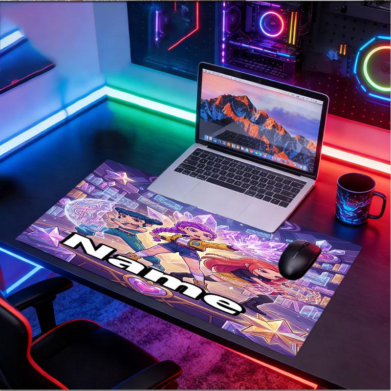 Custom Name Personalized Kpop Demon Hunter Pattern Mousepad, Laptop PC Desk Mat, Decorative Desk Mat for Home Keyboard Pad Gift